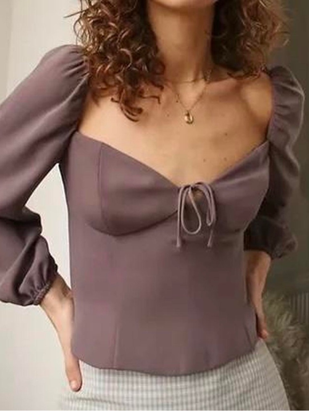 Aritzia Wilfred Espresso Brown Novella Puff Sleeve Sweetheart Blouse - Small